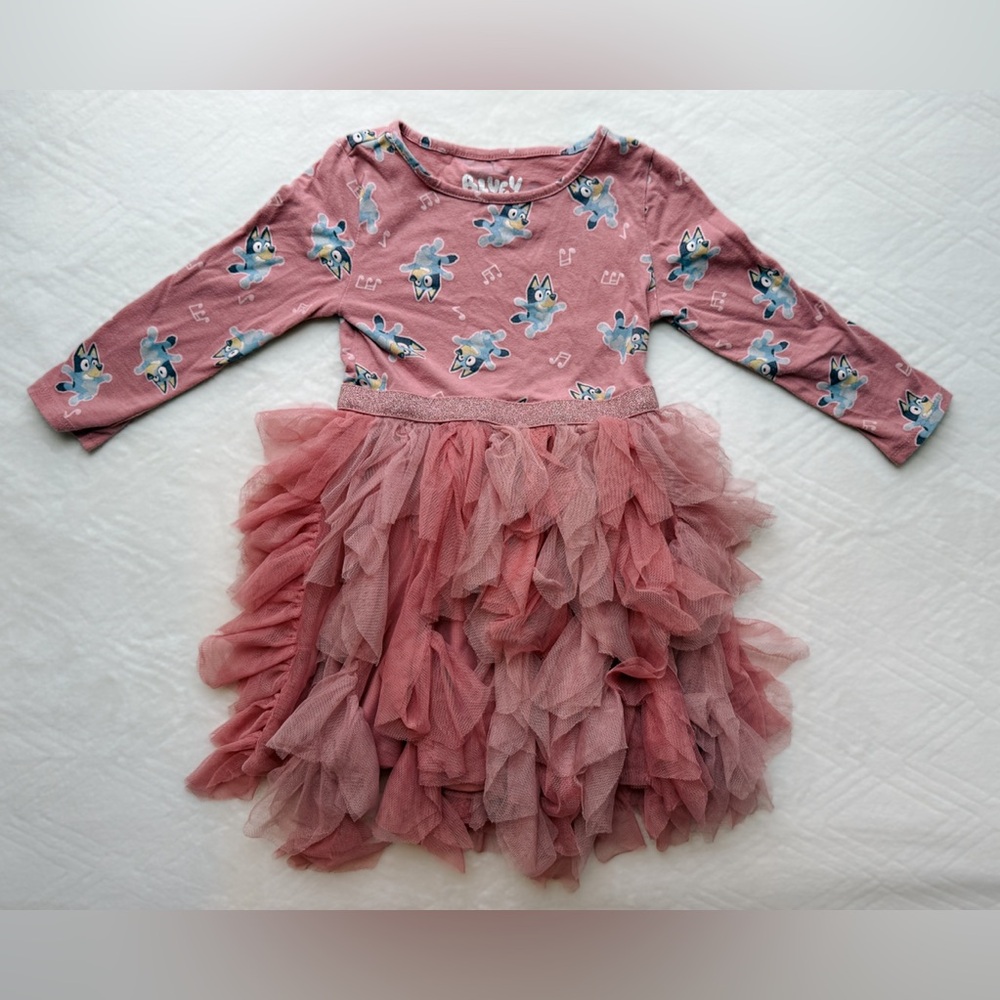 Pink Bluey Kids Dress with Ruffled Skirt